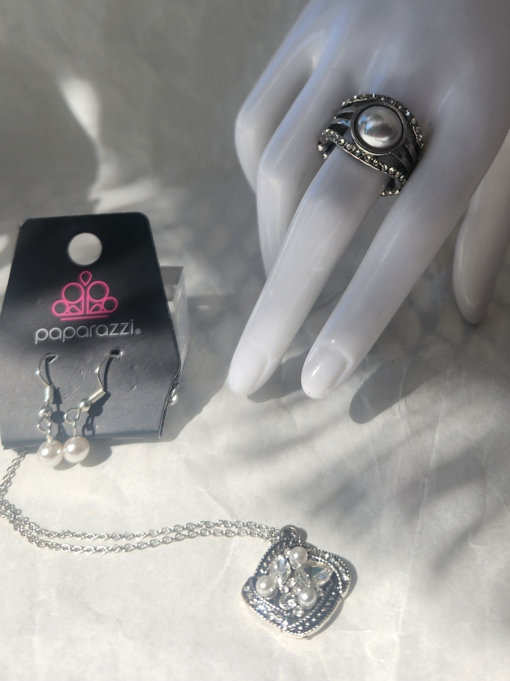 Speaking Of Timeless Silver Necklace With Earrings And A Big Break Silver Ring